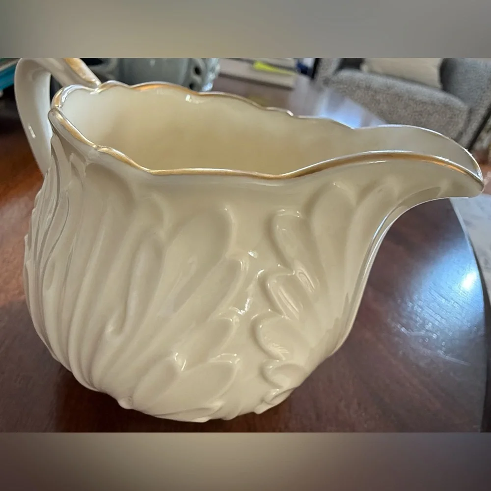 Vintage Lenox Cream and Gold Embossed Porcelain Creamer